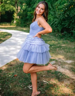 Layla |A-Line Deep V Neck Tiered Homecoming Dress