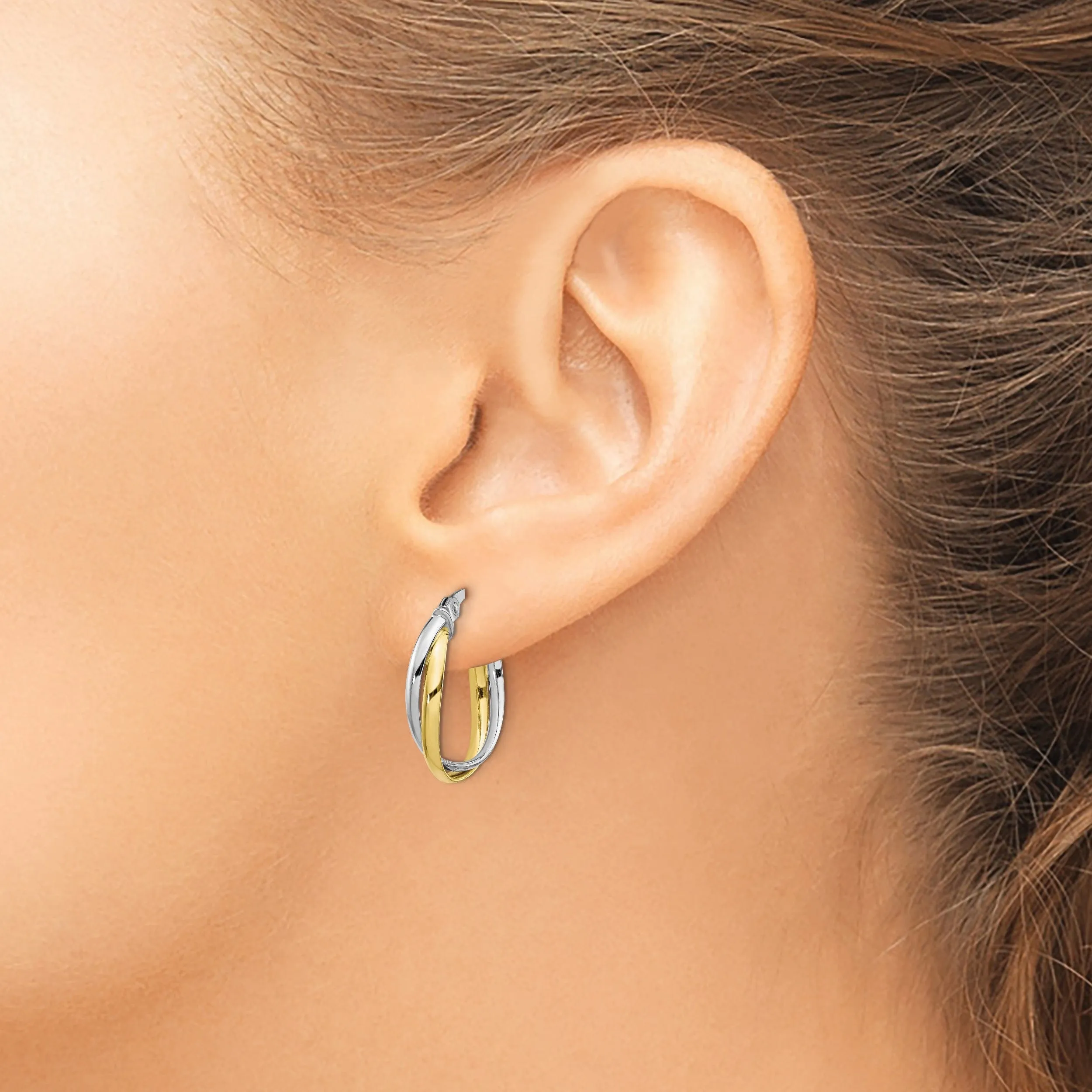 Leslie 10K Two Tone Gold Polished Hoop Earrings