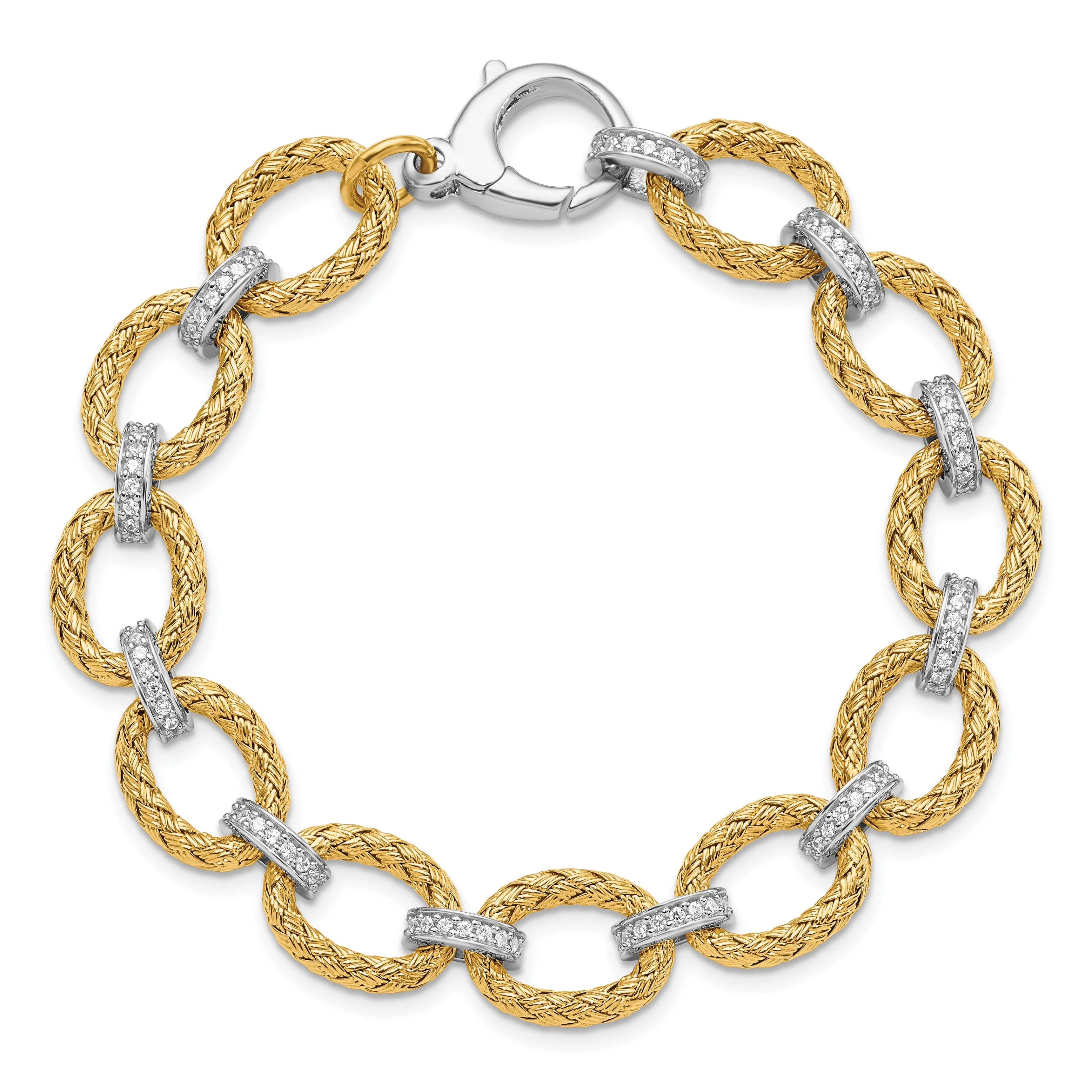 Leslie Silver Gold-tone C.Z Woven Link Bracelet