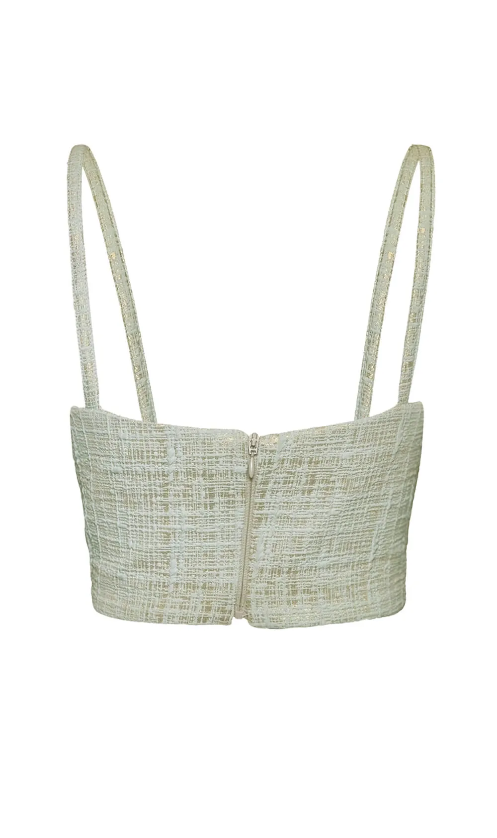Light Blue and Silver Brocade Crop Top