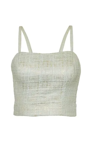 Light Blue and Silver Brocade Crop Top