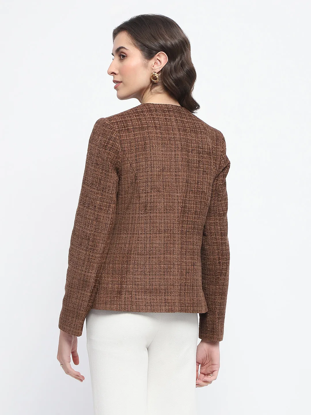 Madame Textured Buttoned Brown Short Coat
