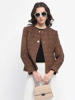 Madame Textured Buttoned Brown Short Coat