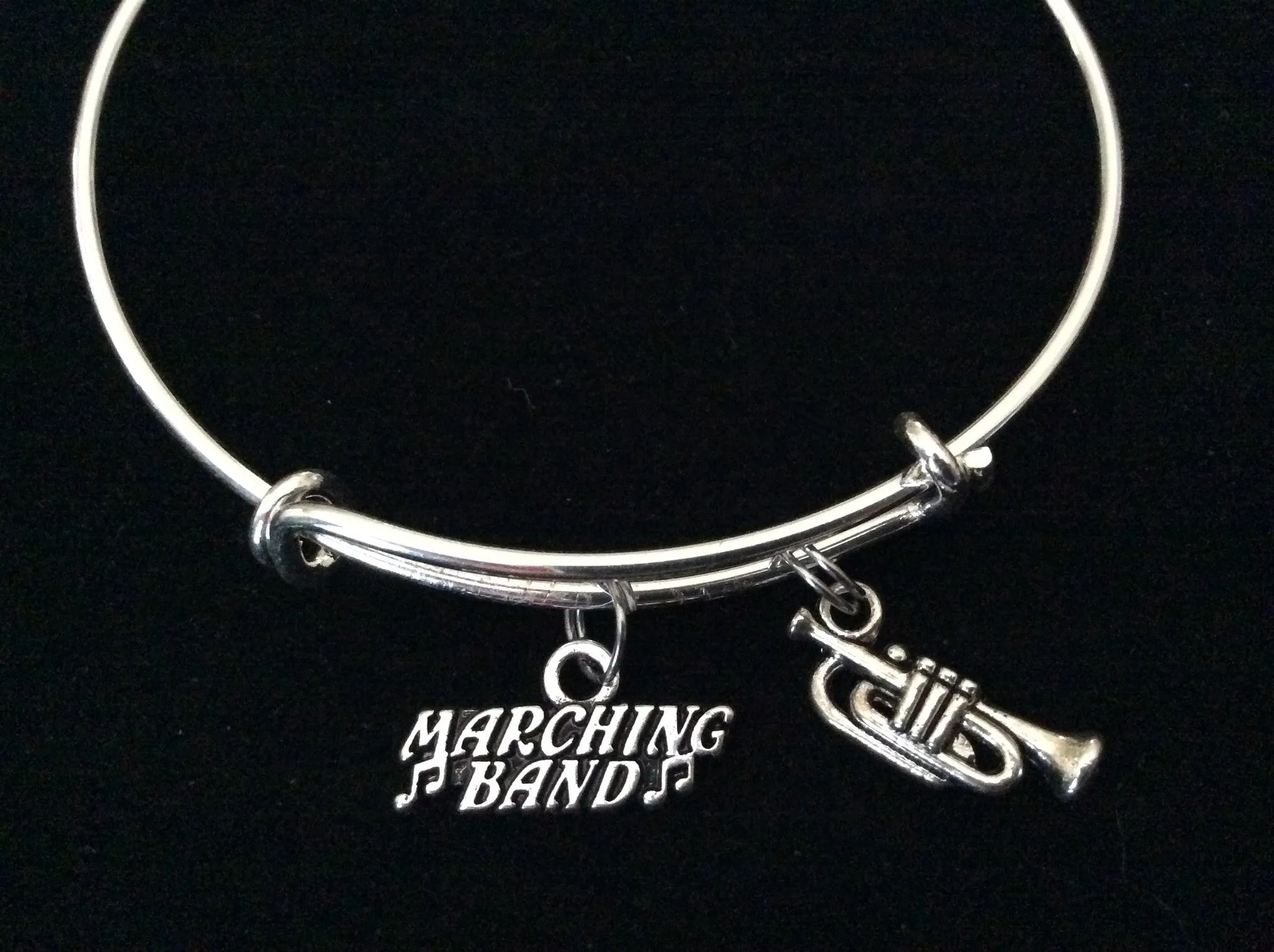 Marching Band Silver Trumpet Charm Expandable Bracelet Adjustable Wire Bangle Gift Trendy Musician Music teacher Notes Handmade Inspired