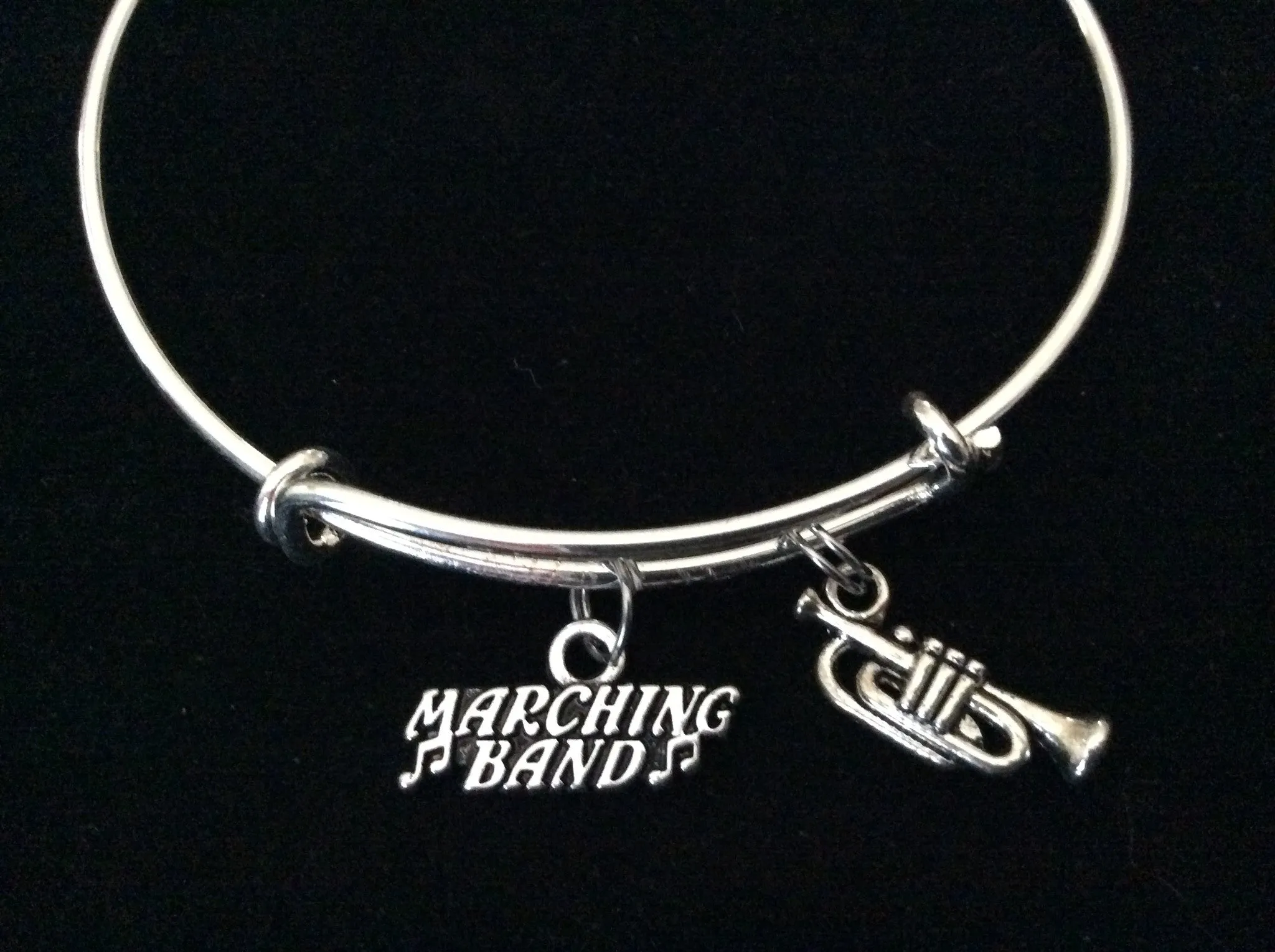 Marching Band Silver Trumpet Charm Expandable Bracelet Adjustable Wire Bangle Gift Trendy Musician Music teacher Notes Handmade Inspired