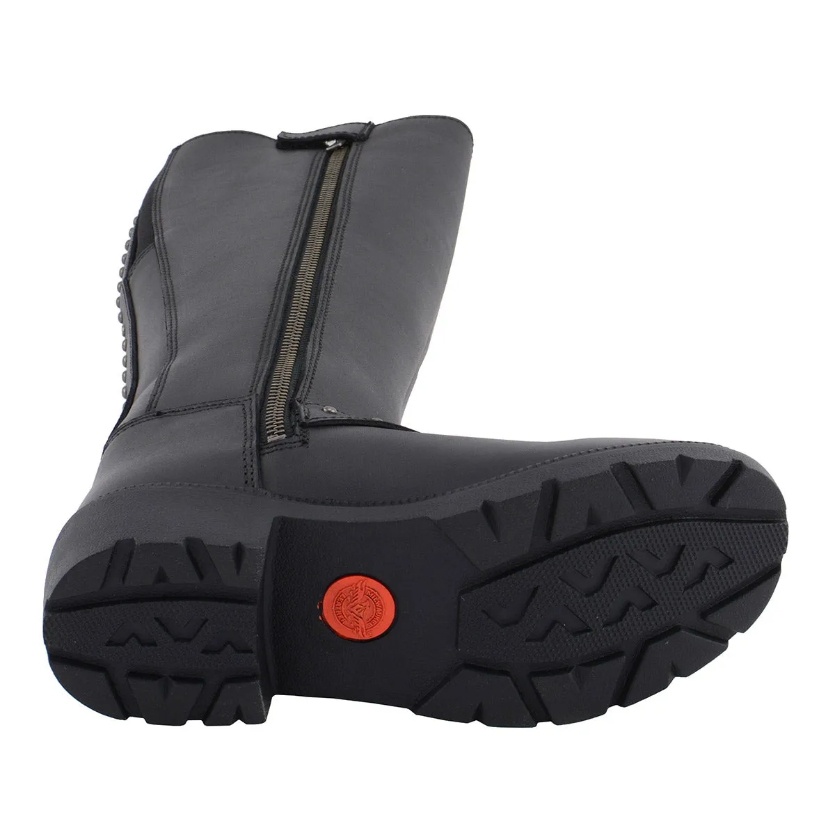 MBL9395 Women's Black 17-Inch Side Strap Riding Leather Boots with Side Zipper