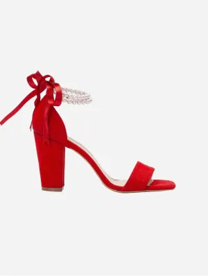 Melissa Vegan Suede Pearl Heeled Sandals | Red