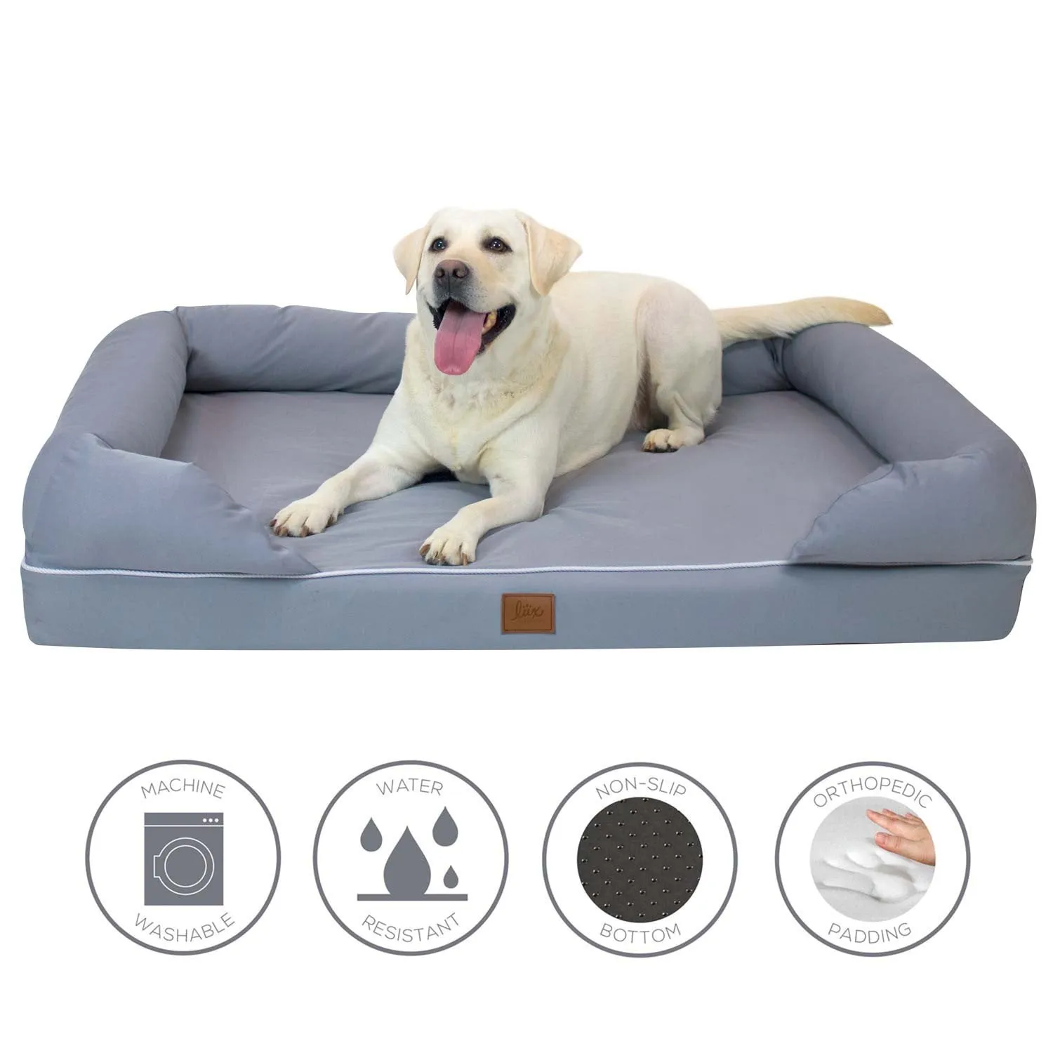 Memory Foam Pet Lounger with Removable Slip Cover and Padded Backrest