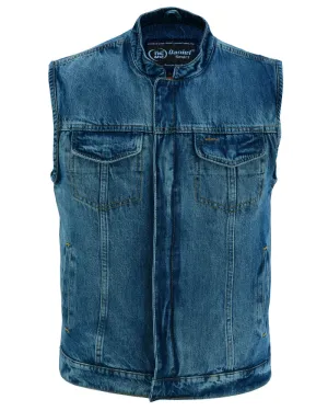 Men’s Denim Vest with Smart Snap Closure, Scoop Collar & Hidden Pockets