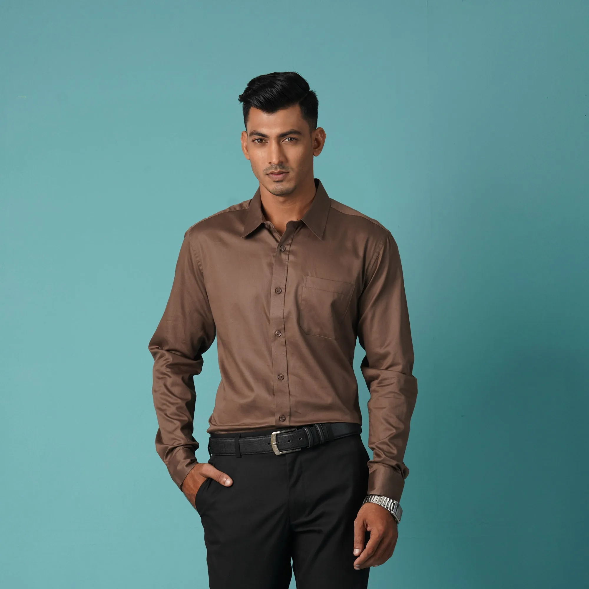 Mens Formal Shirt-Brown