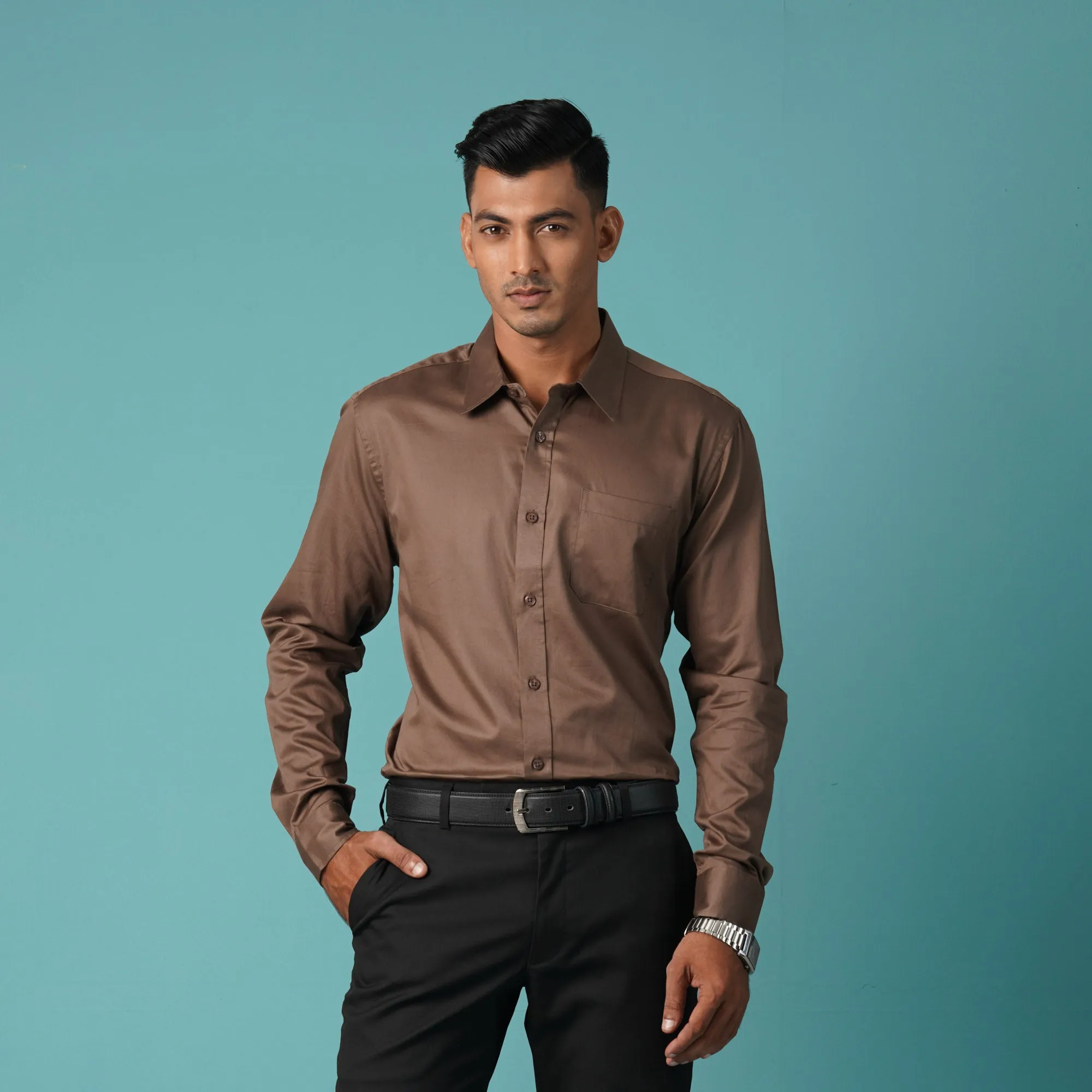 Mens Formal Shirt-Brown