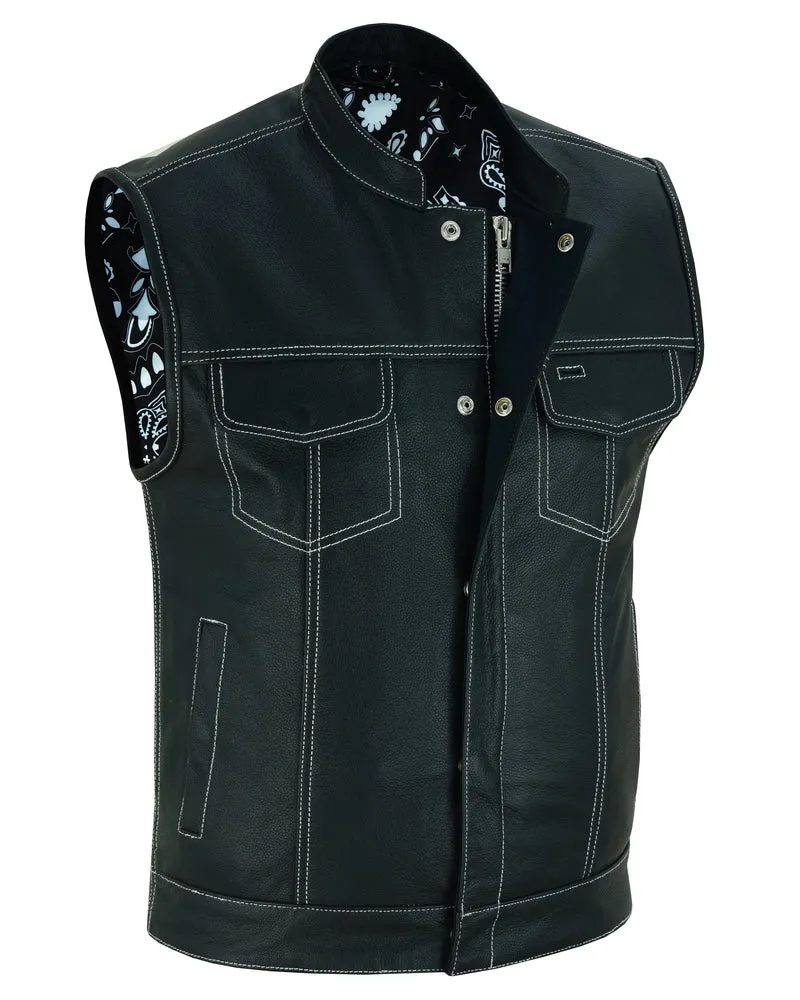 Men's Paisley Black Leather Motorcycle Vest