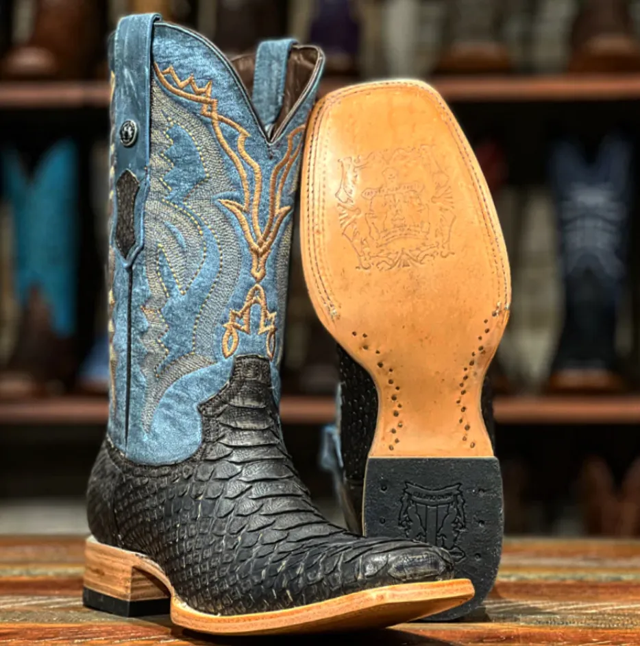 Men's Tanner Mark Genuine Python Matte Brown Wide Square Boots