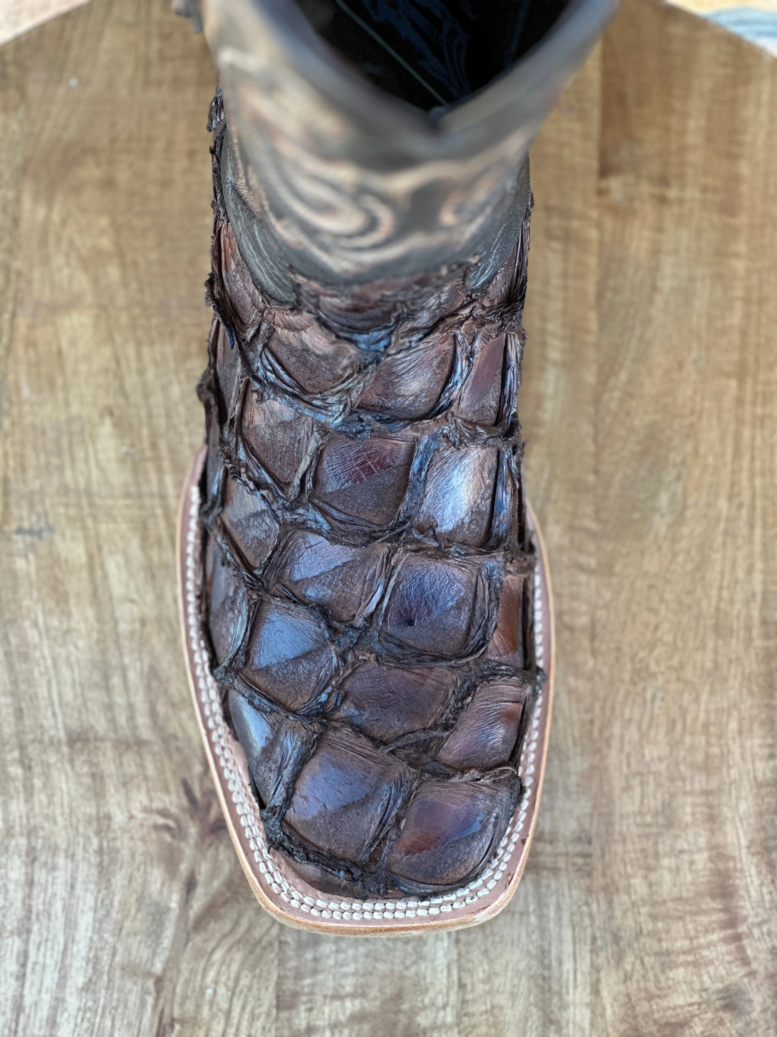 Men's Tanner Mark Monster Fish Brown Wide Square Toe Boots
