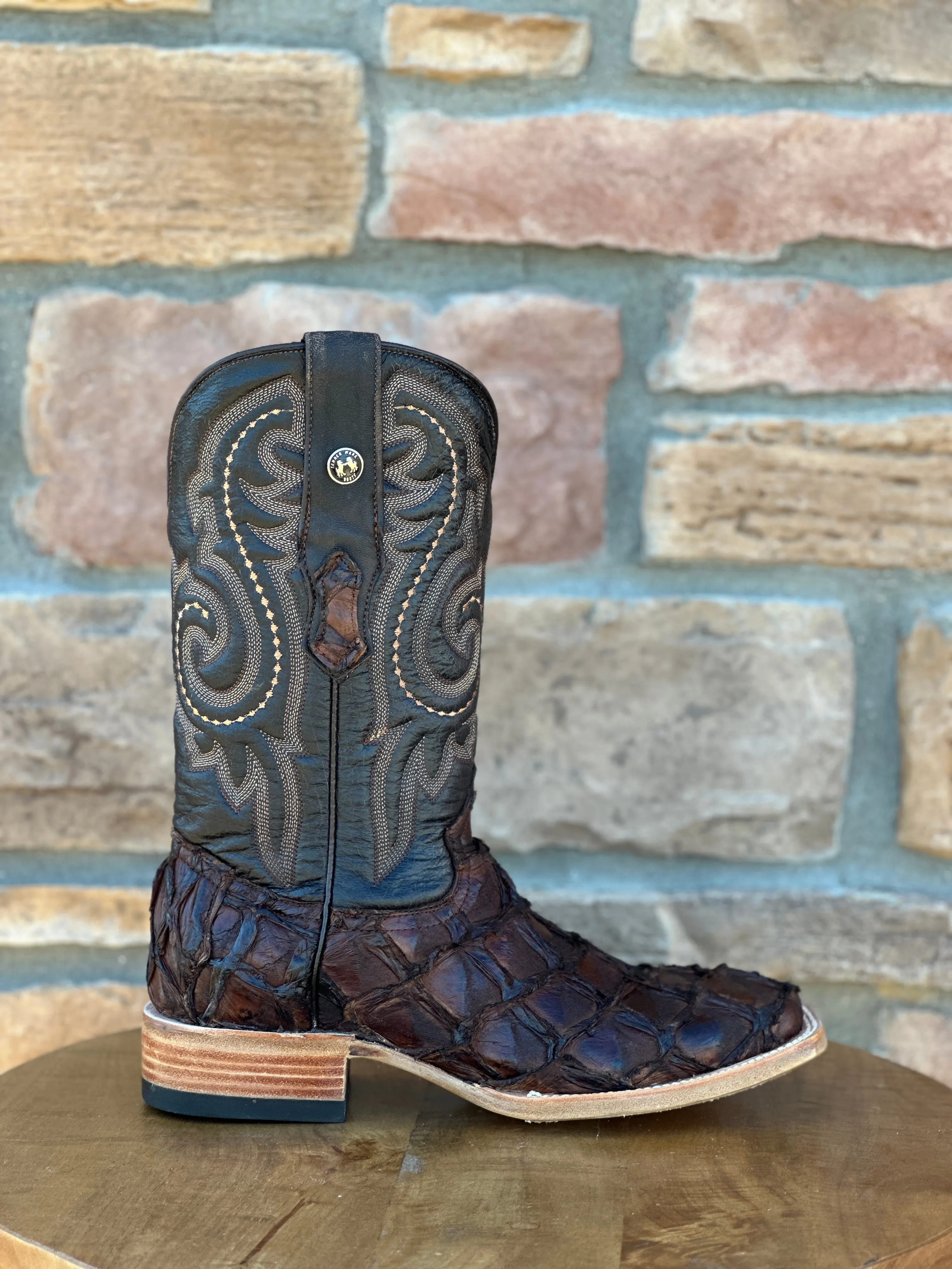 Men's Tanner Mark Monster Fish Brown Wide Square Toe Boots