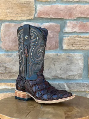 Men's Tanner Mark Monster Fish Brown Wide Square Toe Boots