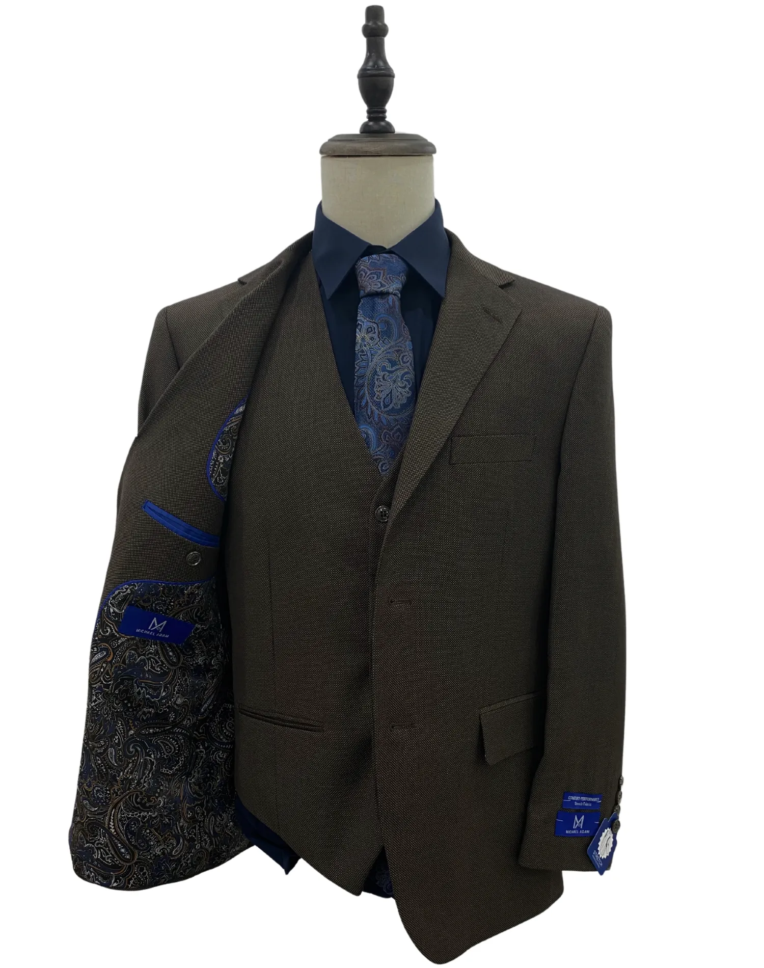Michael Adams Textured Modern Fit Vested Suit - Taupe Brown 3220