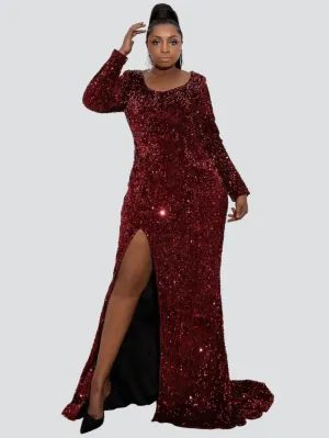 Missord Plus Split Thigh Sequin Prom Dress P0015