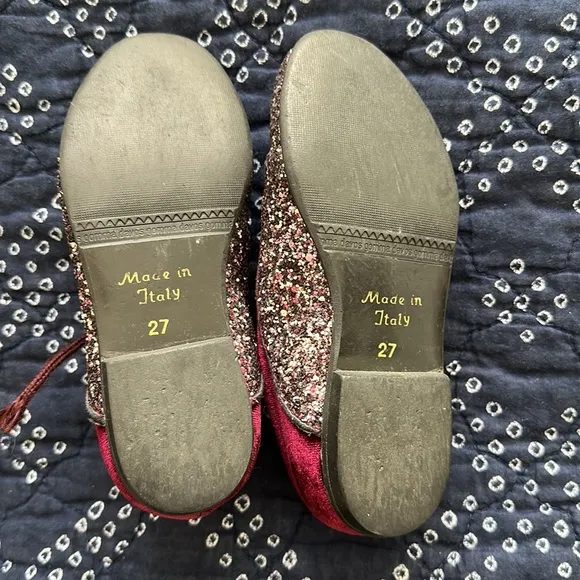 Monnalisa Red Velvet Glitter Oxfords Size 9