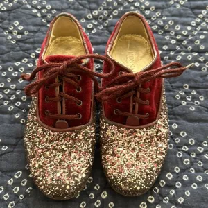 Monnalisa Red Velvet Glitter Oxfords Size 9
