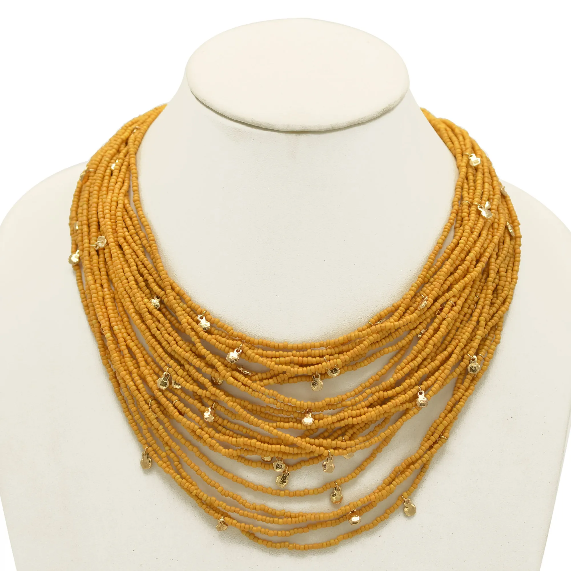 Mustard Yellow Glass Seed beads multi layered necklace #ADX0222715(BOHO)