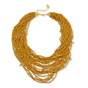 Mustard Yellow Glass Seed beads multi layered necklace #ADX0222715(BOHO)