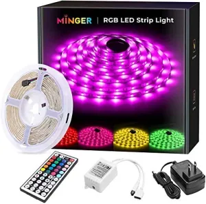 New in box! MINGER Waterproof LED Light Strips, 16.4ft RGB LED Strip Lights with Remote Control, Bright 5050 and Color Changing LED Strip Lights for Bedroom, Kitchen, Bar Decoration