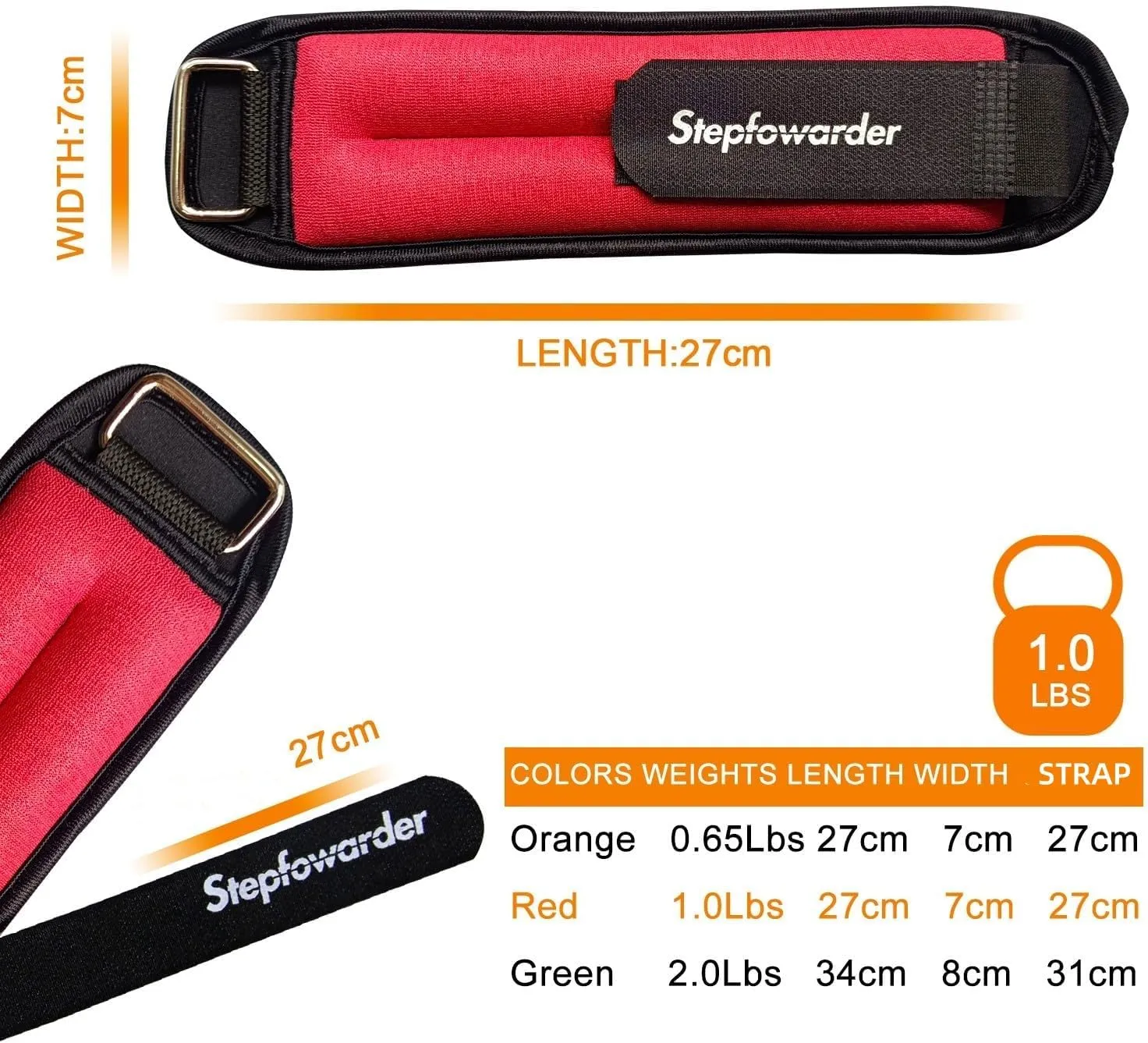 New Retails $59  Stepfowarder Ankle/Wrist Weights a Pair Available in 0.65Lbs, 1.0Lbs, 2.0Lbs, Comfort and Security Perfect for For Women Men Kids, Walking, Dance, Aerobics, Cardio Exercises, Gym, Fitness Workout, Running, Lifting RED