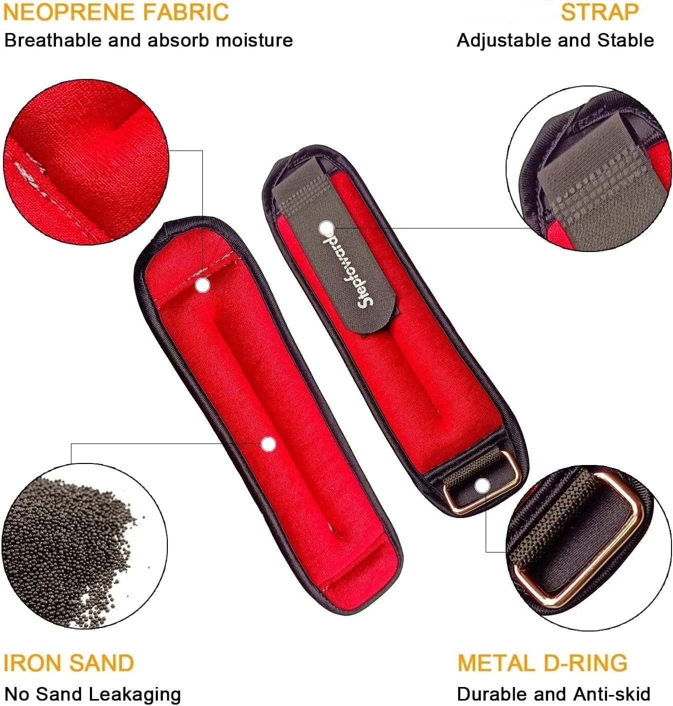New Retails $59  Stepfowarder Ankle/Wrist Weights a Pair Available in 0.65Lbs, 1.0Lbs, 2.0Lbs, Comfort and Security Perfect for For Women Men Kids, Walking, Dance, Aerobics, Cardio Exercises, Gym, Fitness Workout, Running, Lifting RED