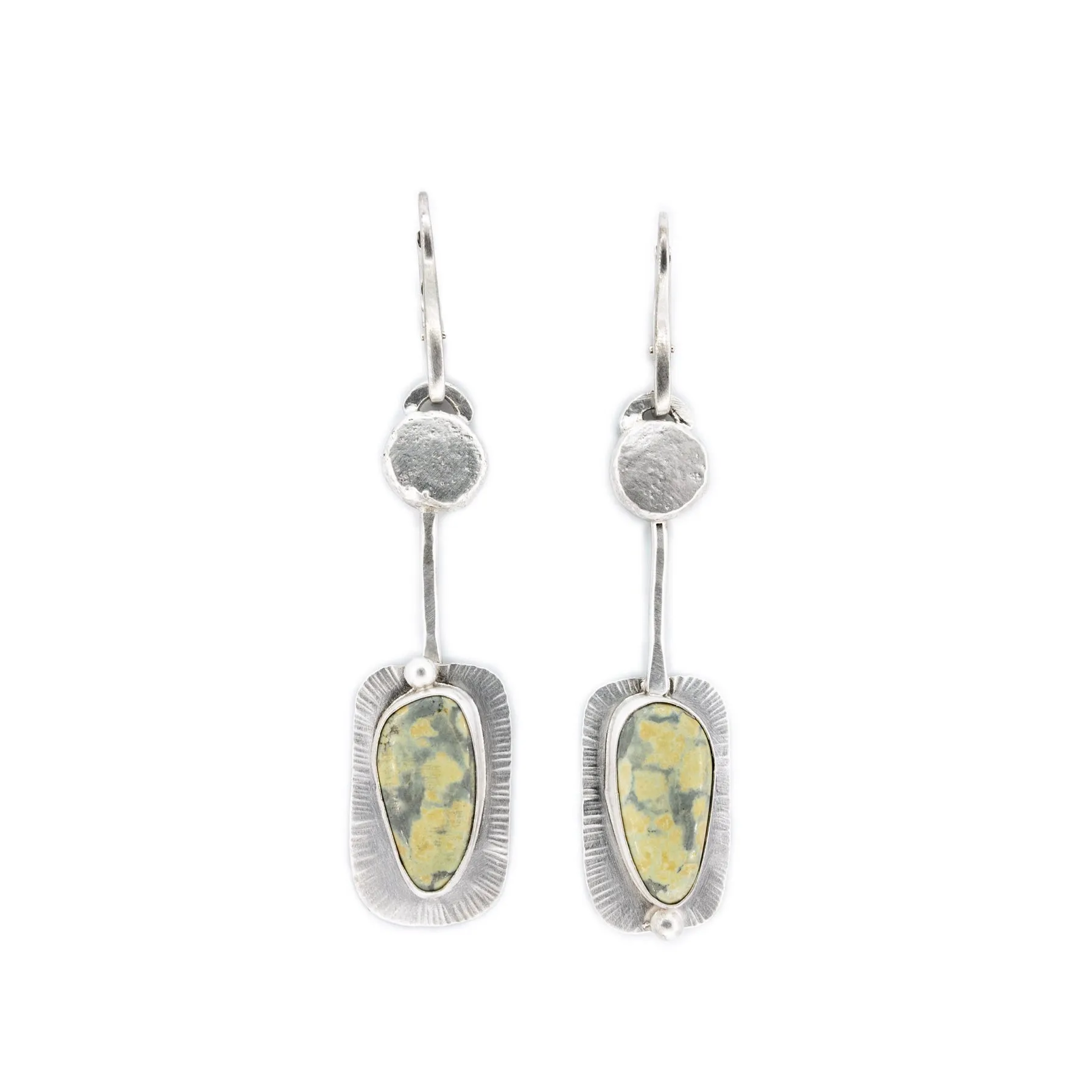 Nora - Tree Frog Variscite Silver Leverback Earrings