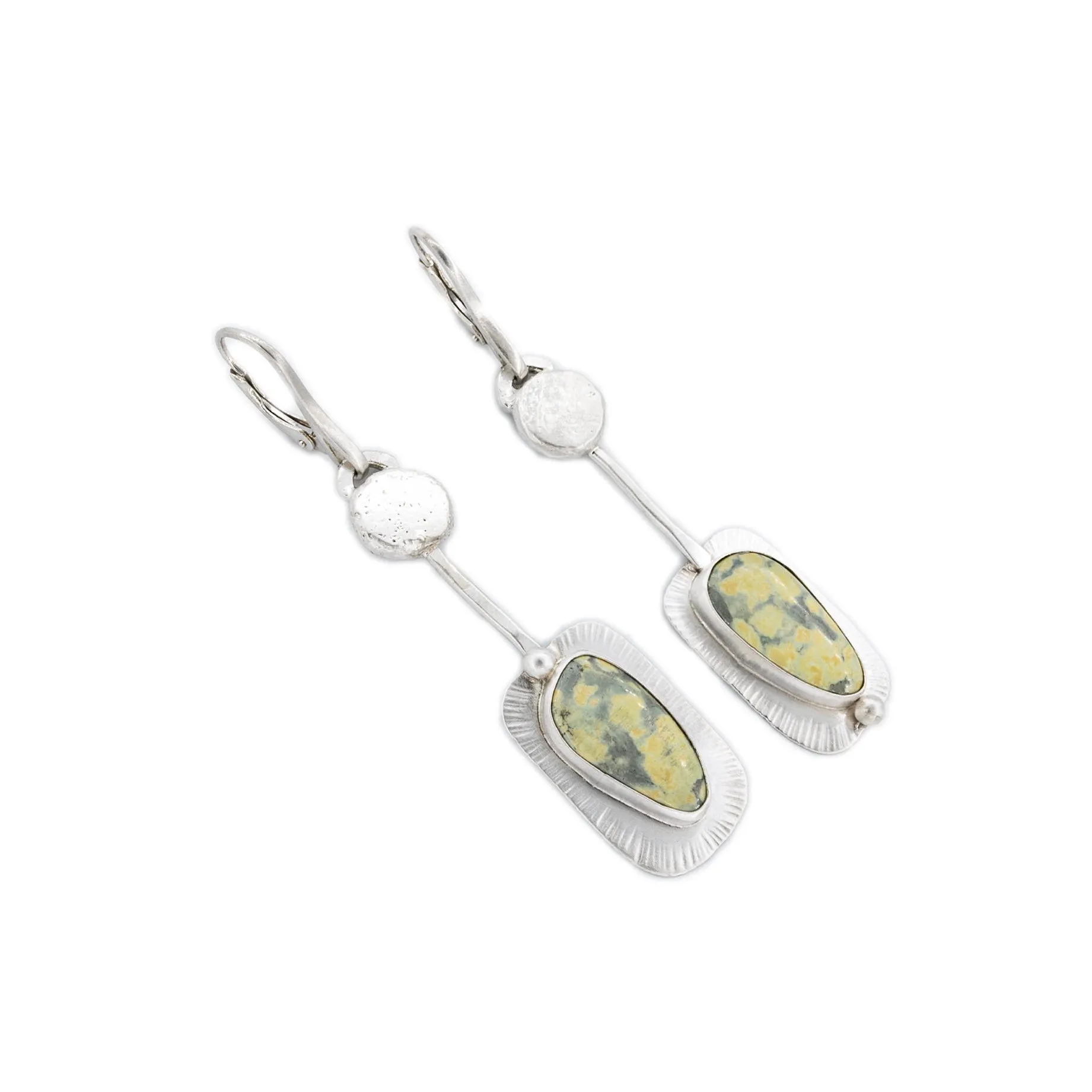 Nora - Tree Frog Variscite Silver Leverback Earrings