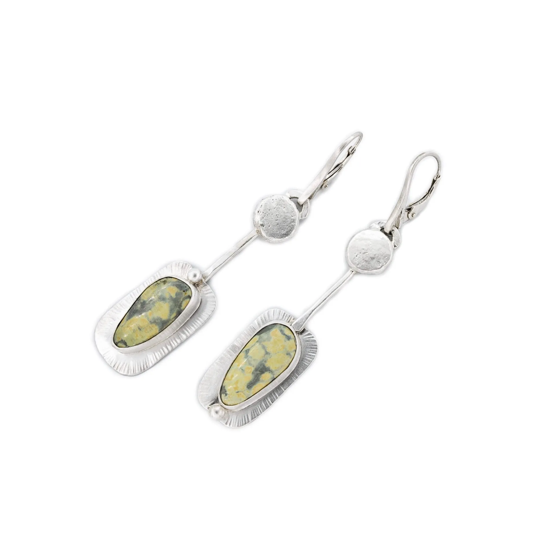 Nora - Tree Frog Variscite Silver Leverback Earrings
