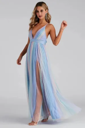 Nylah Pleated Rainbow A-Line Dress