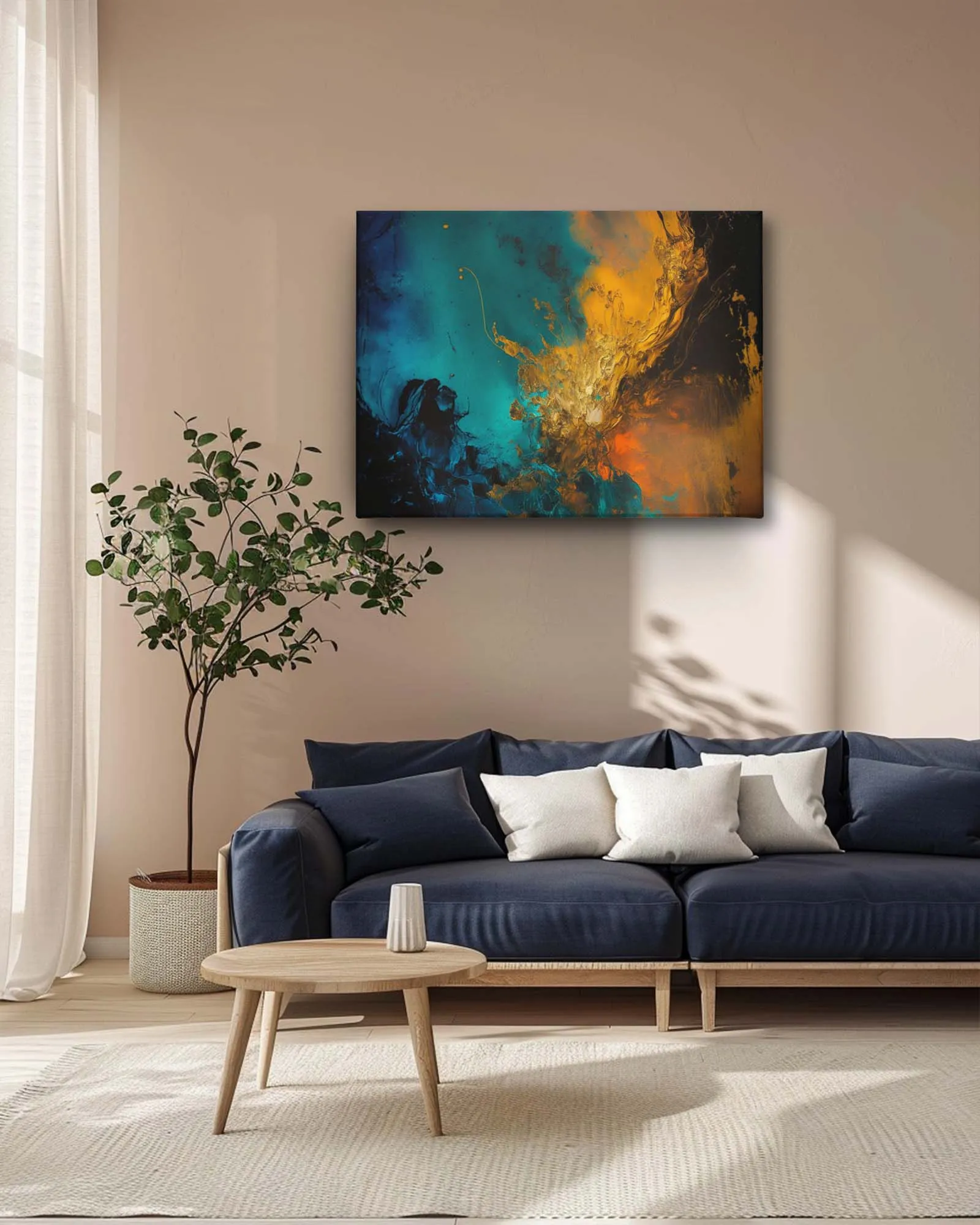Ocean and fire abstract canvas art