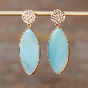 Olive Cut Amazonite Dangle Earrings