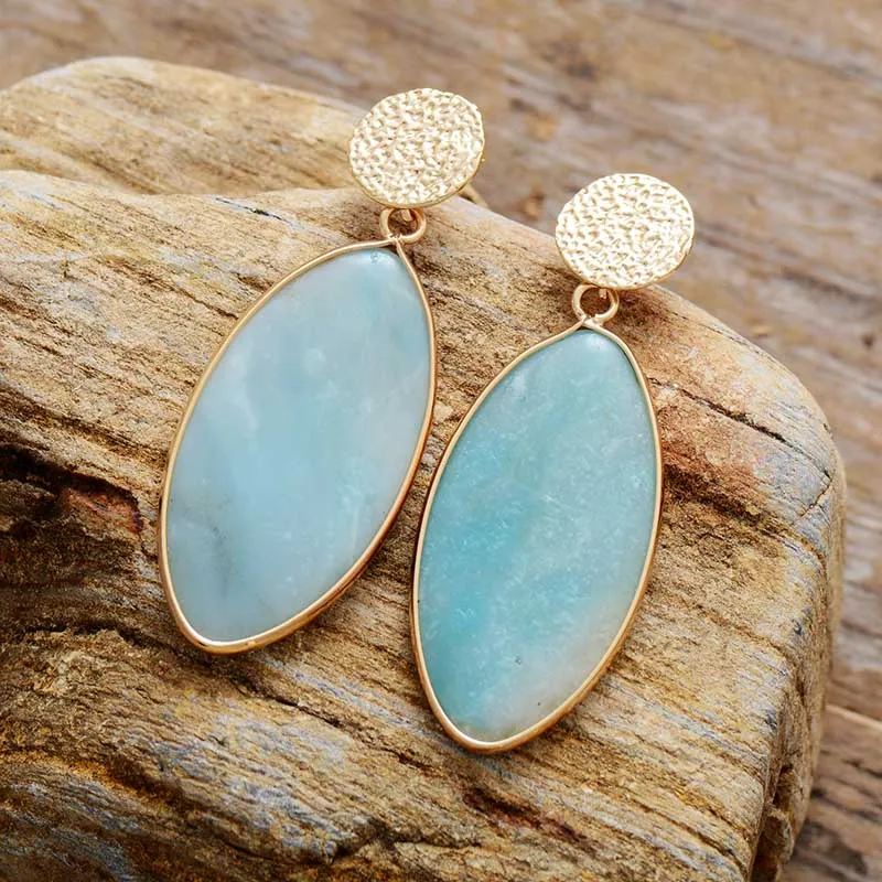 Olive Cut Amazonite Dangle Earrings
