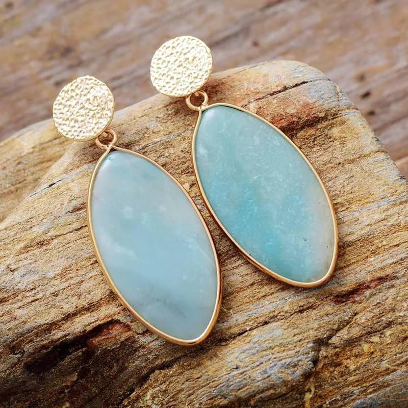 Olive Cut Amazonite Dangle Earrings
