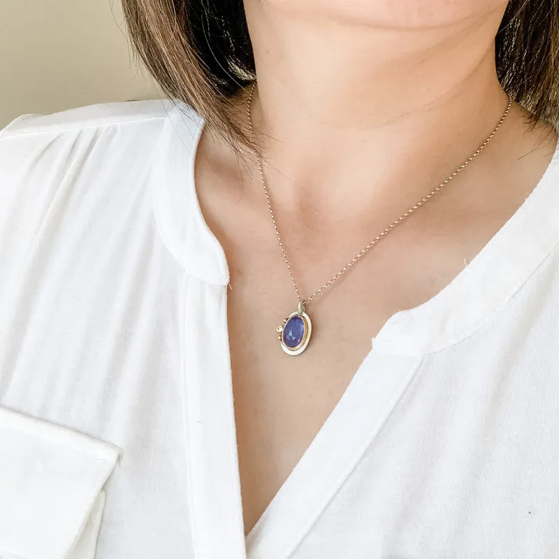 One of a Kind Tanzanite Diamond and 14k Gold Charm Necklace