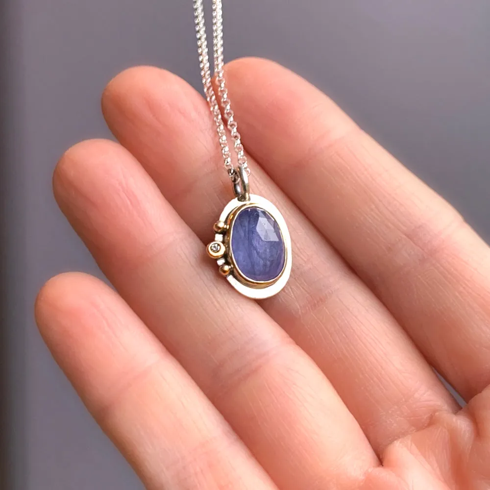 One of a Kind Tanzanite Diamond and 14k Gold Charm Necklace
