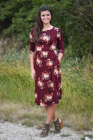 One Track Heart Dress ~ Burgundy