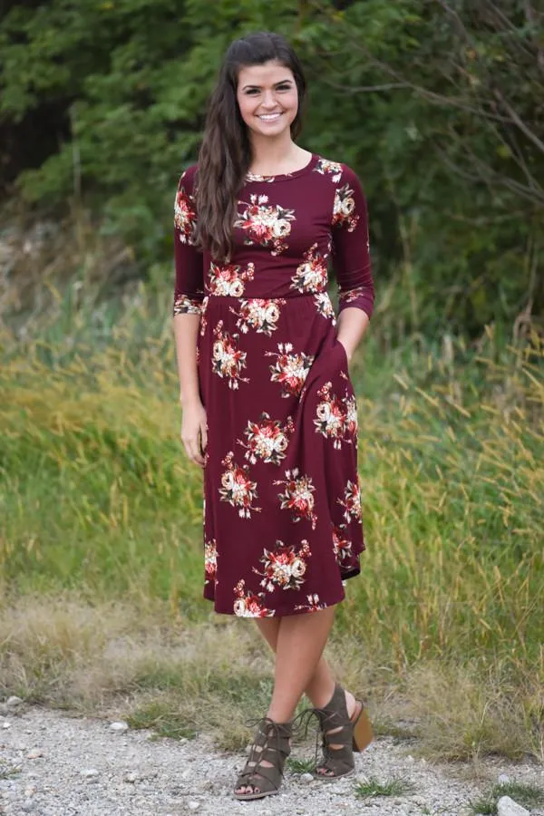 One Track Heart Dress ~ Burgundy