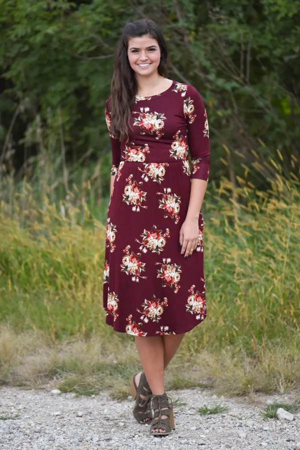One Track Heart Dress ~ Burgundy