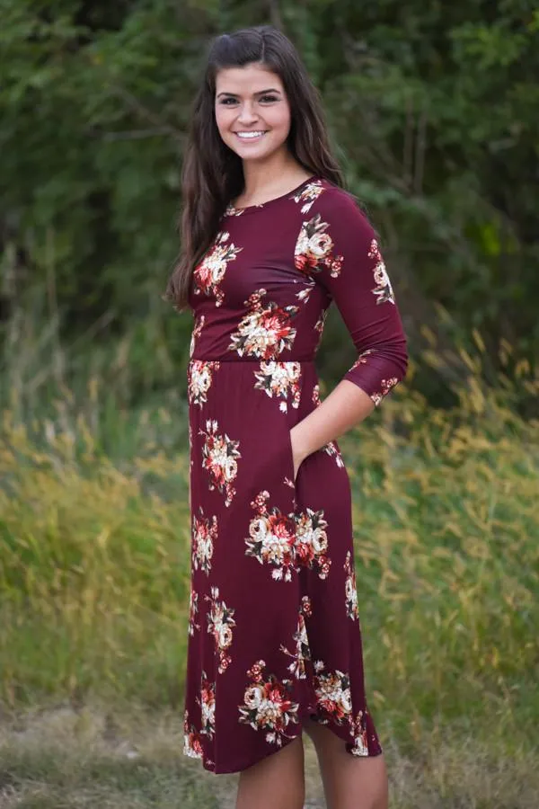 One Track Heart Dress ~ Burgundy