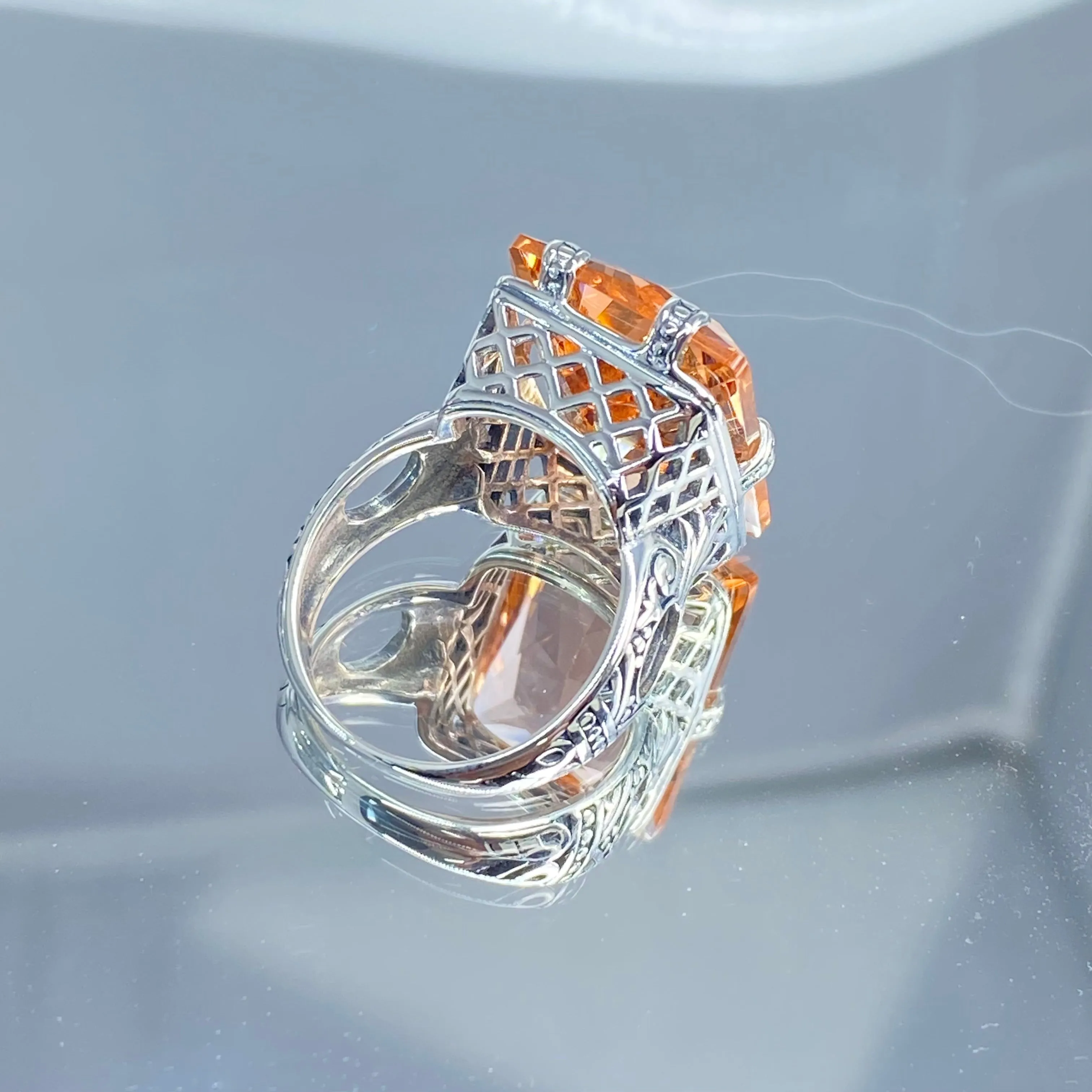 Peach CZ Ring, 6 Prong Ring, 30ct Art Deco Ring, Vintage Jewelry #D104