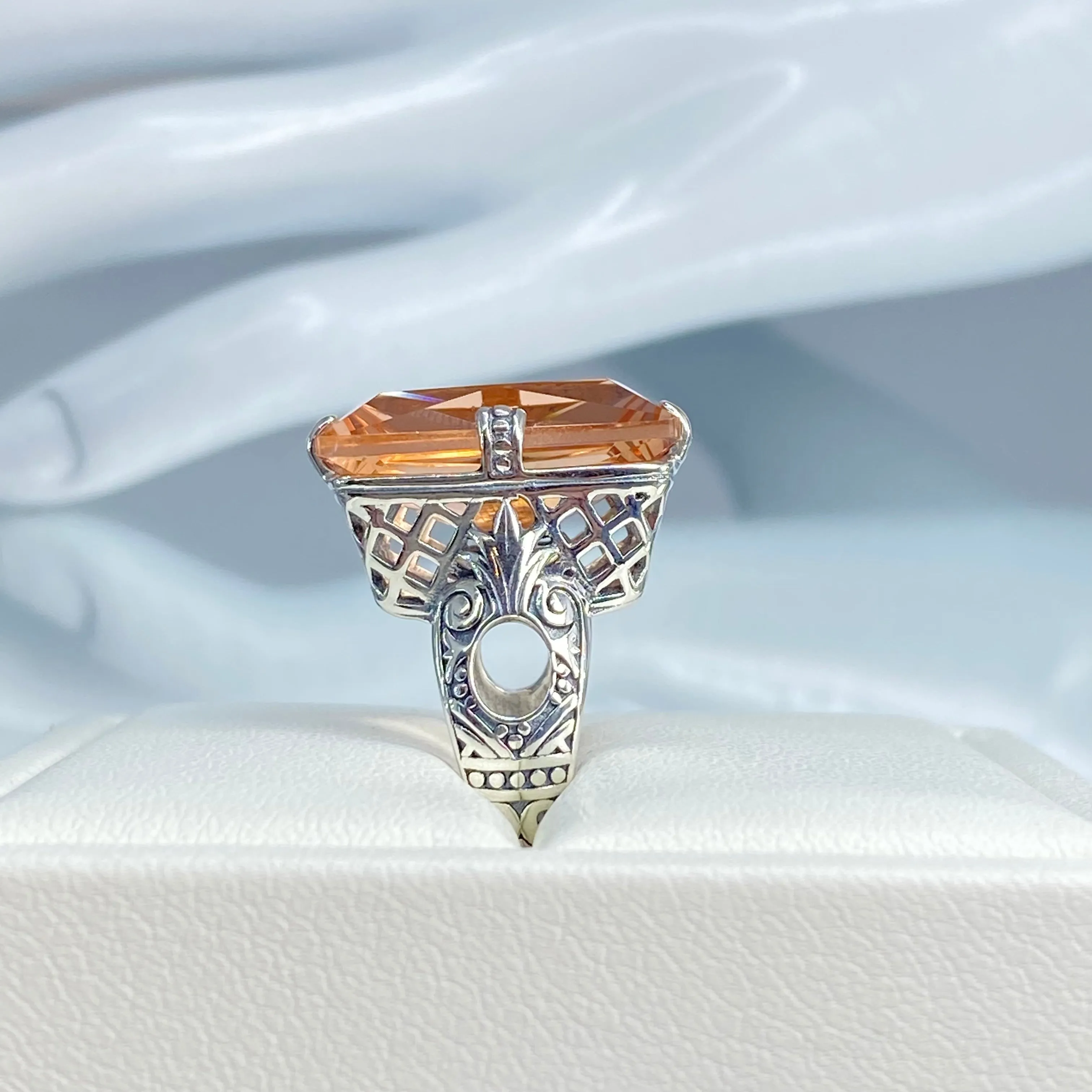 Peach CZ Ring, 6 Prong Ring, 30ct Art Deco Ring, Vintage Jewelry #D104