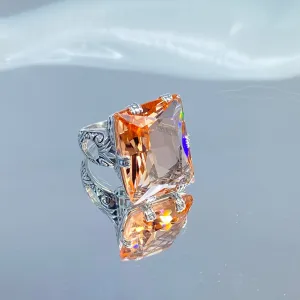 Peach CZ Ring, 6 Prong Ring, 30ct Art Deco Ring, Vintage Jewelry #D104