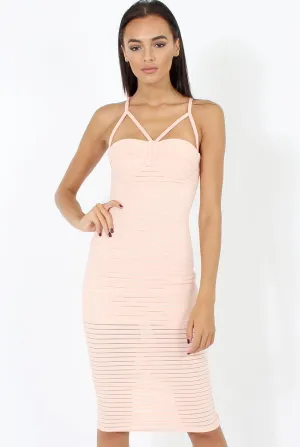 Peach Ribbed Mesh Harness Midi Dress - Alma