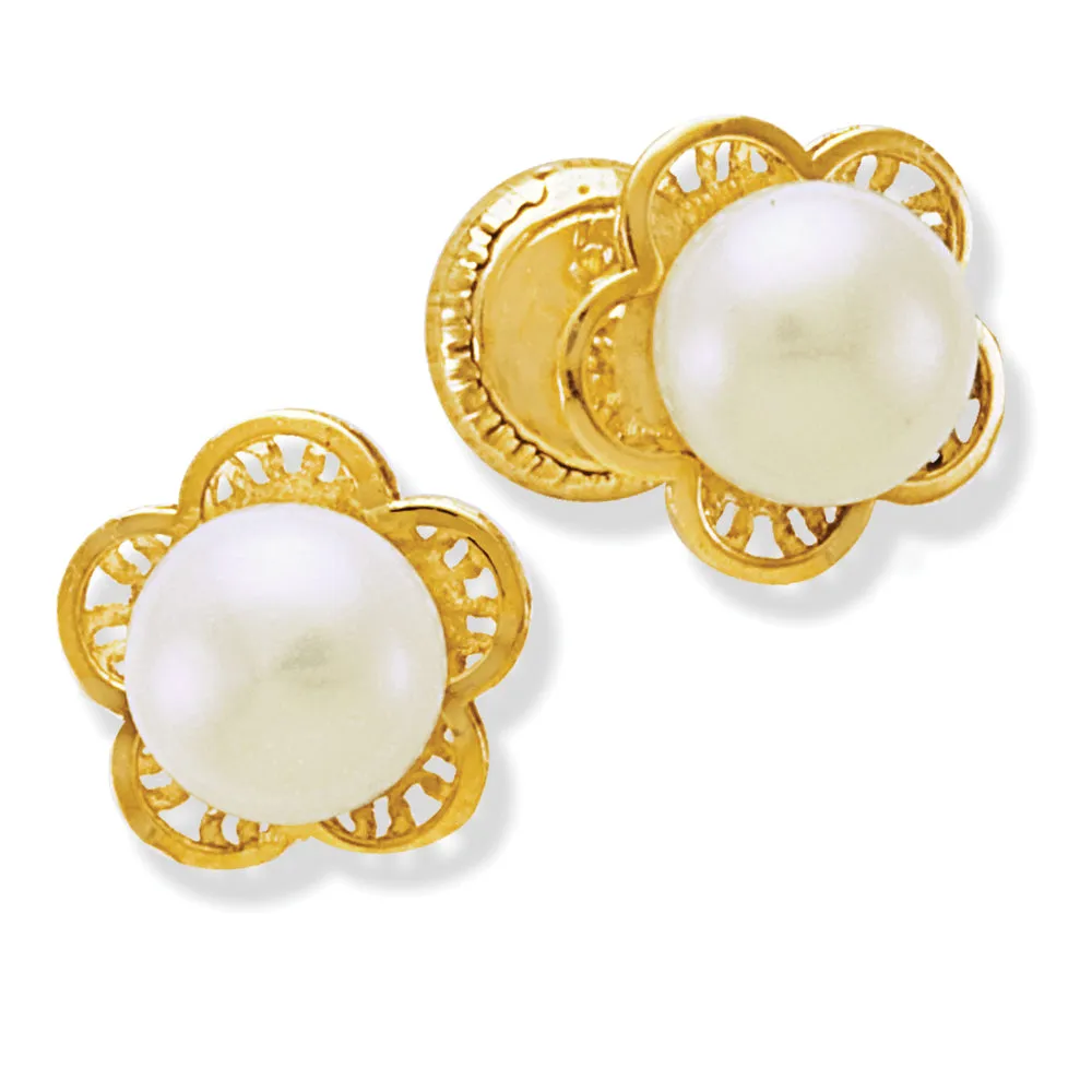 Pearl Flower Design Baby Earrings