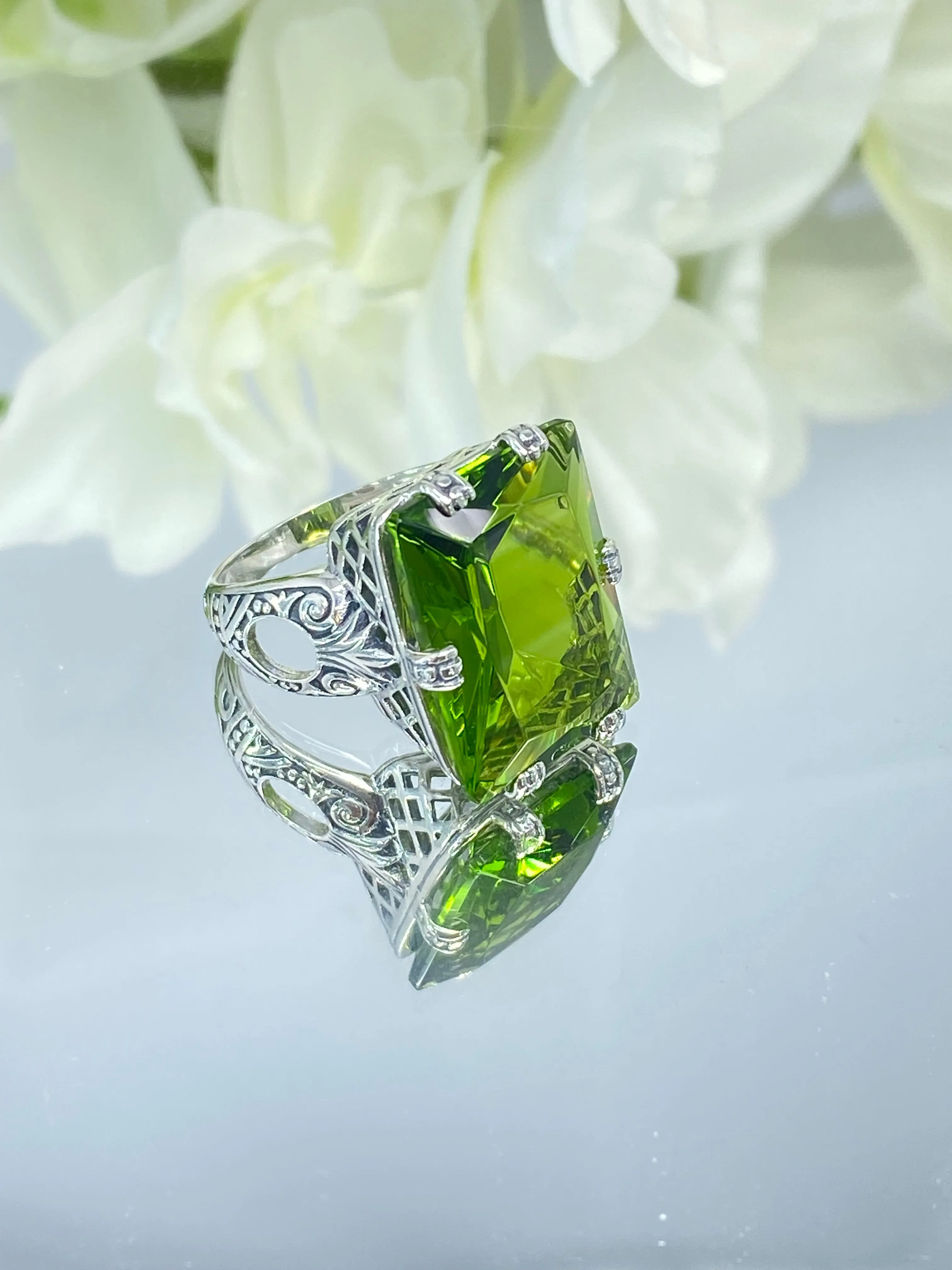 Peridot Ring, Size 8, 6 Prong Ring, 30ct Art Deco Ring, Vintage Jewelry #D104 - Ready to Ship