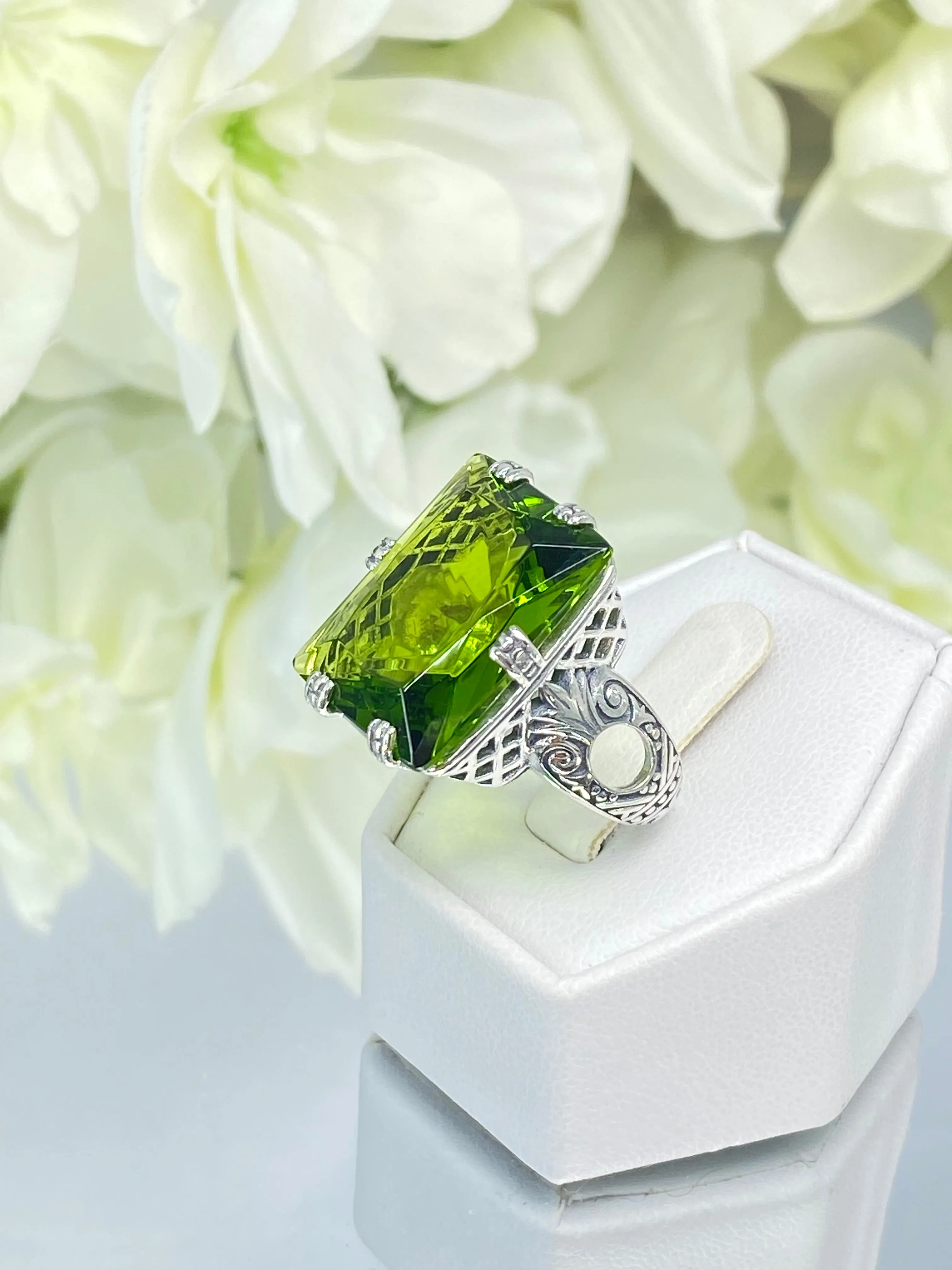 Peridot Ring, Size 8, 6 Prong Ring, 30ct Art Deco Ring, Vintage Jewelry #D104 - Ready to Ship
